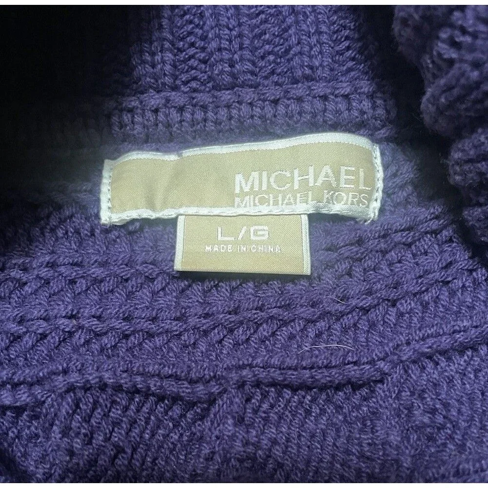 Michael Kors Royal Purple Cable Knit Cowl Neck Sweater Large Fisherman Goth